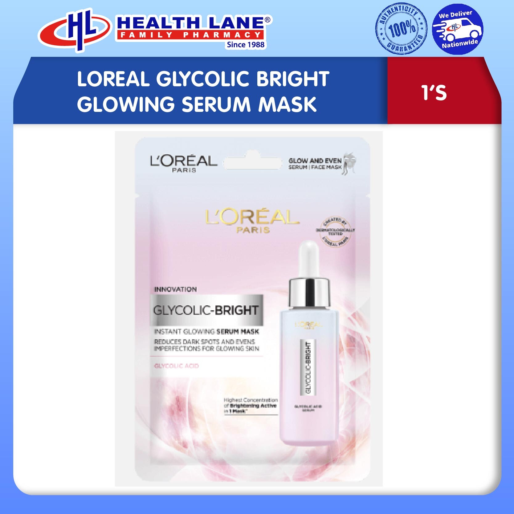 LOREAL GLYCOLIC BRIGHT GLOWING SERUM MASK (1'S)